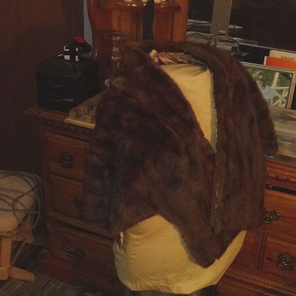 A mink fur coat throw over